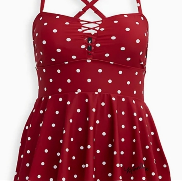 TORRID DISNEY Retro Red Minnie Mouse Lattice Front Peplum Swimsuit! NWT! 🩱 - Picture 7 of 7